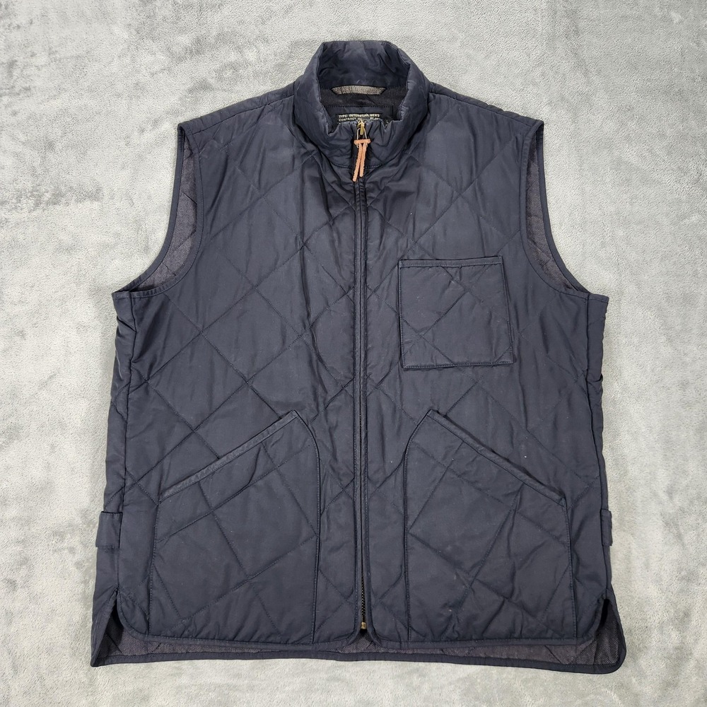 J.Crew Vest Mens Large Navy Blue Sussex Quilted Thermore Insulated Full Zip